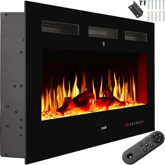 tectake® Wandkamin - Elektrokamin - Atmosphärischer Kamin - 106,5 x 12 x 43 cm - 900W & 1800W - Steuerung per Fernbedienung oder App - mit Thermostat - Ofen - mit Heizung - Kamine - Holz- und Glüheffekte - 3D-Flammen - Timer