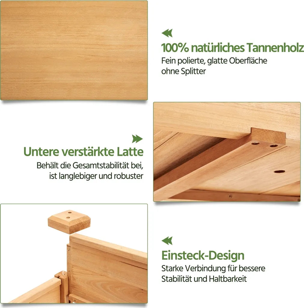 Yaheetech Erhöhter Pflanzkübel auf Rädern 87 x 47 x 83,5 cm – Hellbraun – Pflanzkübel aus Holz mit Ablagebrett