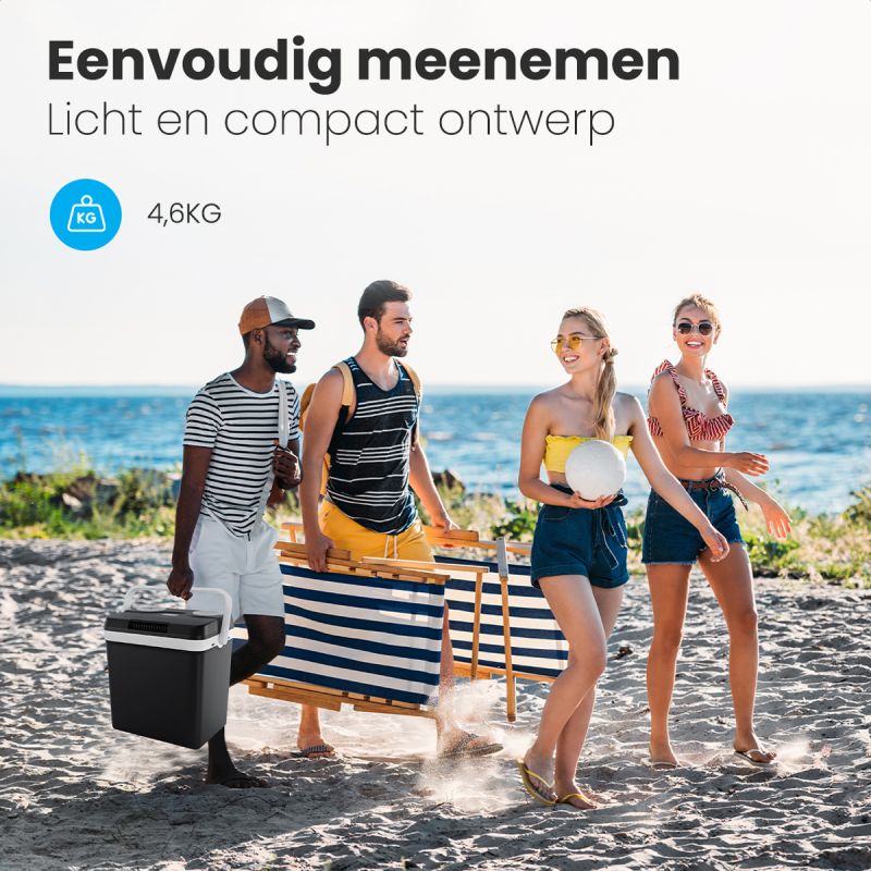 Auronic Elektrische Kühlbox 25 Liter – Kühlen und Heizen bis 65 °C – 12 V und 240 V – 44 x 32 x 44,7 cm – Schwarz