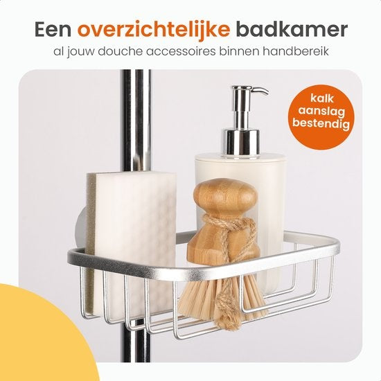 Goliving Duschregal hängend - Duschregal - Kein Bohren - Küchenregal - Spülbeckenorganisator - Badezimmerzubehör - 19,5 cm - 2er Set - Silber