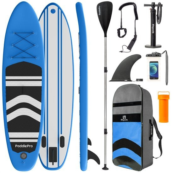 LifeGoods - SUP Board - Aufblasbares Paddle Board - Komplettset - Max. 135KG - 320x81cm - Blau