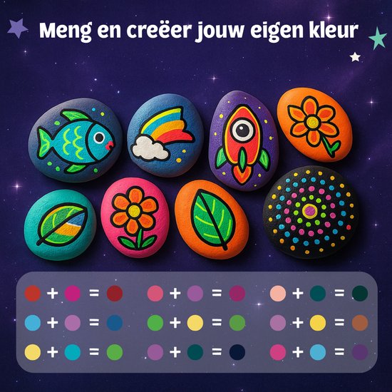 Vaive Steinmalerei 61-teilig - Glow in the Dark Happy Stones - Basteln - Bastelpackung für Mädchen & Jungen - Bastelpackungen