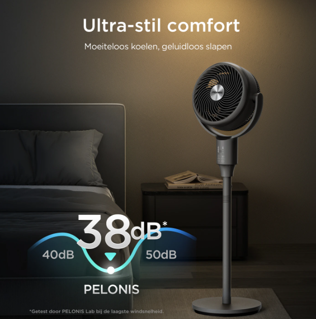 Pelonis Standventilator OmniFlow – 26 dB, extrem leise – höhenverstellbar von 59 bis 108 cm