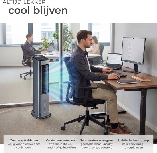 tectake® 4-in-1-Luftkühler Alaska – 5 l Wassertank – 3 Stufen – Luftkühler – Luftkühler mit Schwenkfunktion – Timer – Fernbedienung – Kühlelemente – Luftbefeuchter – Ventilator – Luftreiniger – Anthrazit