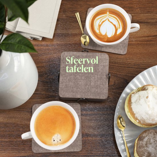 Castagnola Untersetzer aus Kunstleder – Untersetzer für Gläser – Design-Untersetzer mit Halter – Untersetzer-Set aus Kunstleder mit Metallhalter – Leder – 10er-Set – Braun meliert – 10 x 10 cm