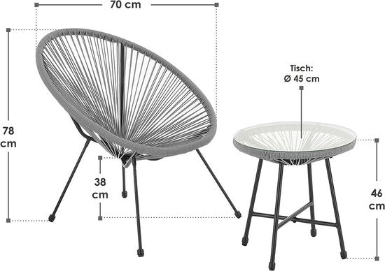 Polyrotan Balkonmöbel / Balkonset Ostana - 3 Stück - Hellgrau