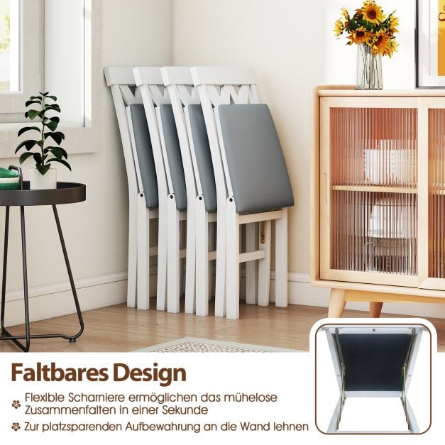 Coast 2er-Set klappbare Esszimmerstühle, Stühle ohne Armlehnen mit Lattenlehne und gepolstertem Kissen – Kautschukholz – 41 x 53 x 91 cm – Weiß