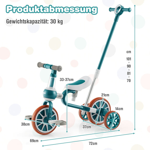 Coast Kinderfahrrad - 4-in-1 - Verstellbar - 37 x 72 x 101cm - grün