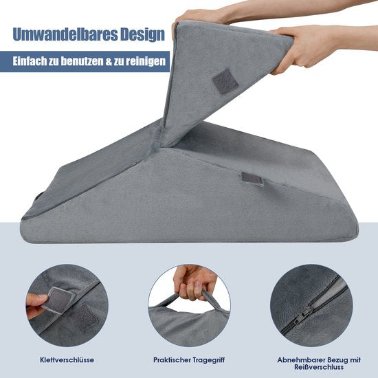 COSTWAY Keilkissen, Lesekissen, Rückenkissen, Beinkissen, Bezug aus Memory-Schaum, waschbar, Reflux-Kissen, für Erwachsene, Bettkissen, ergonomisch, Venus, Entspannungskissen für Bett und Sofa, 58 x 36 x 50,5 cm