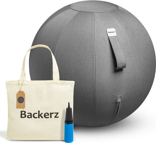 Backerz® - Sitzball Büro und Zuhause 65 CM - Luxus-Yoga-Ball - Sitzball mit Hülse - Ergonomischer Bürostuhl-Ball - Leinen Dunkelgrau
