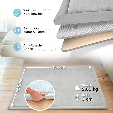 BabybeFun Faltbare Babybox 150x180 cm - Grau - Stabile und flexible Box für Babys und Kleinkinder - Sicheres Spieltor und Absperrgitter