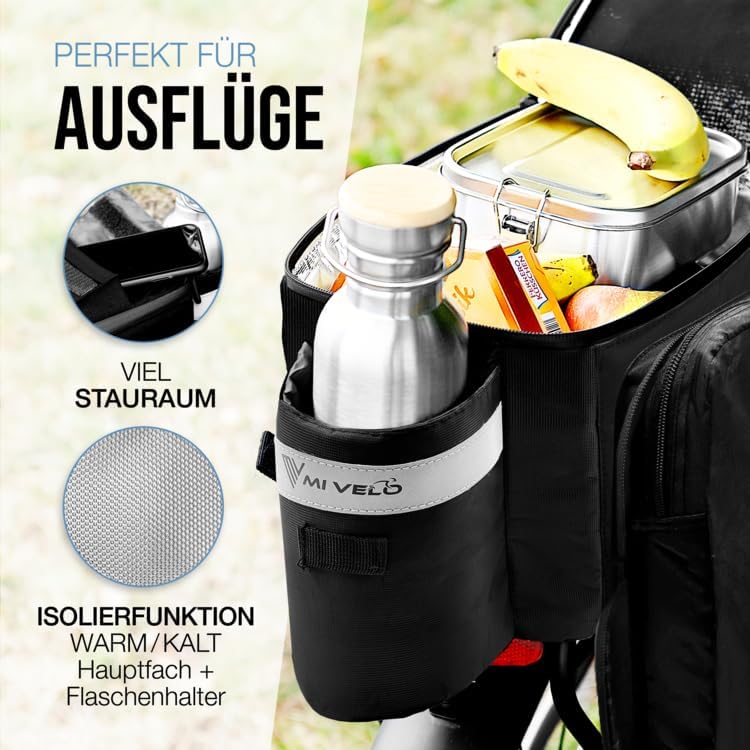MIVELO Gepäckträgertasche - isoliert - bis zu 20L - wasserabweisend - 40 x 22 x 20 cm - Schwarz