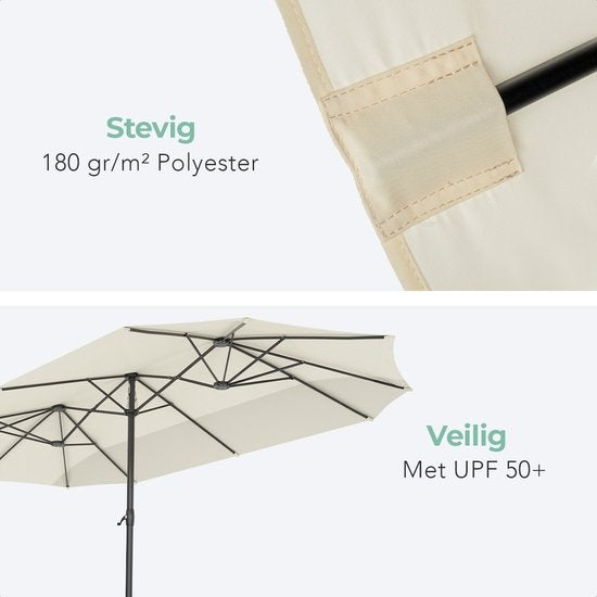 LifeGoods Doppelter Sonnenschirm - 270x460cm - bis zu 15 Personen - Wasserdicht - mit Bezug - Creme