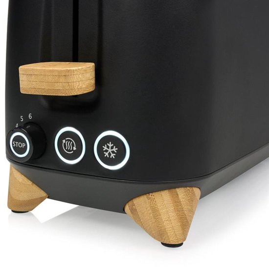 Princess 142361 Toaster Pure – 6 Bräunungsstufen – 1000 W – Bambus – schwarz