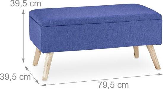 Bank mit Stauraum - 39,5 x 79,5 x 39,5 cm - Kissen - Holzbeine - Flurbank - blau