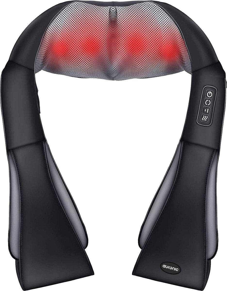 Auronic - Shiatsu-Massage-Kissen - Elektrisches Nackenmassagegerät - Infrarot - Kabellos - Schwarz