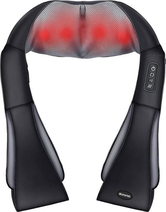 Auronic - Shiatsu-Massage-Kissen - Elektrisches Nackenmassagegerät - Infrarot - Kabellos - Schwarz