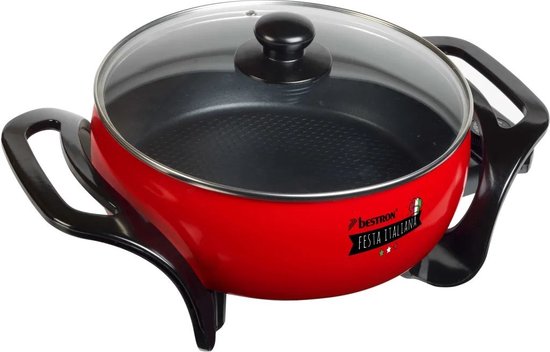 Bestron Elektrische Bratpfanne – APP800 – Ø 26 cm – 1500 W – Maximale Temperatur 230 °C – Rot – 5 Jahre Garantie