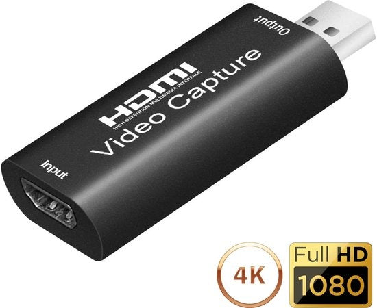 EarKings HDMI zu USB Adapter - Video Capture - geeignet für PlayStation, Xbox, Nintendo, Windows, MAC - Schwarz