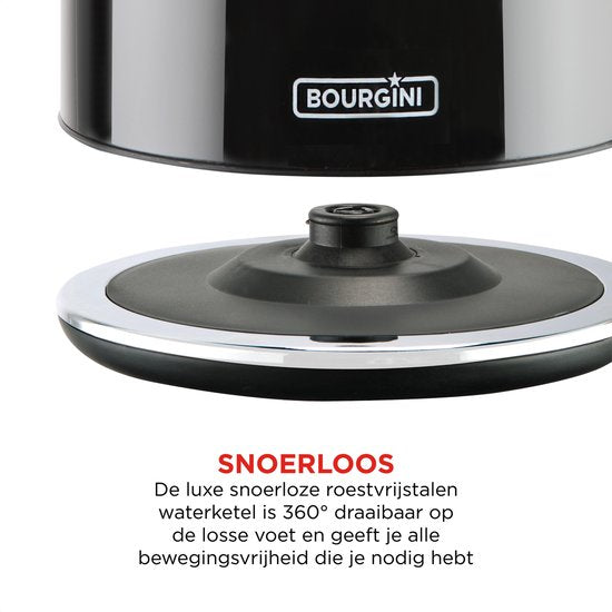 Bourgini Nostalgischer Wasserkocher Deluxe - Schwarz - Retro Design - 1.7L