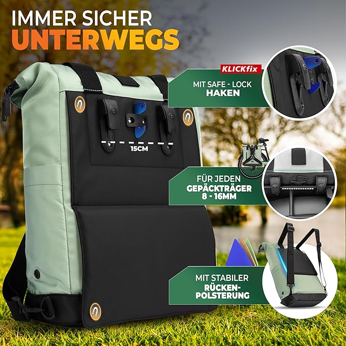 MIVELO Fahrradrucksack & Gepäcktasche - Wasserdicht & 22 Liter - Mint