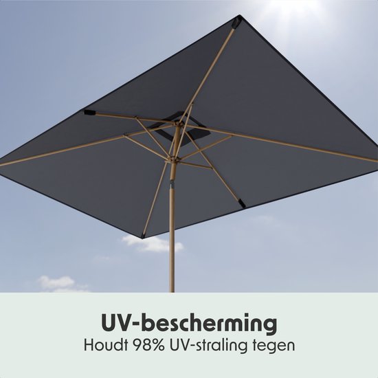 LifeGoods Sonnenschirm - Garten - 270x180cm - 30° neigbar - Wasserdicht - UPF50+ - Holzbeschichtung - Dunkelgrau