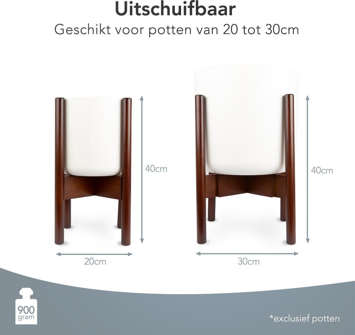LifeGoods Pflanzenständer - Ausziehbarer Blumenständer - Pflanztisch - 20 bis 30 cm - Dunkler Bambus