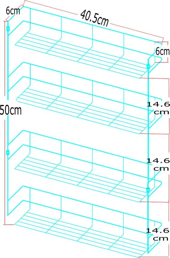 Coninx Gewürzregal Metall - Aufhängbar - für 32 Gewürzdosen - 4 Etagen Gewürzorganisation - 405x60x500mm - Chrom