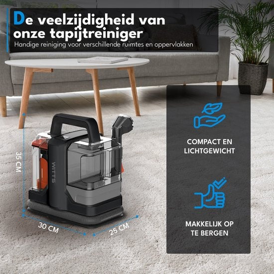 WITTS - Teppichreiniger - 400W - 2 Wassertanks - tragbar - Grau