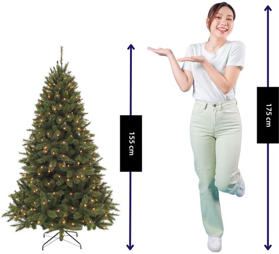 Triumph Tree Bristlecone Kunstbaum – Weihnachtsbaum mit 144 warmweißen LED-Lichtern – Weihnachtsdekoration für den Innenbereich – Klappkonstruktion für schnellen Aufbau – H 155 x Ø 99 cm – Grün