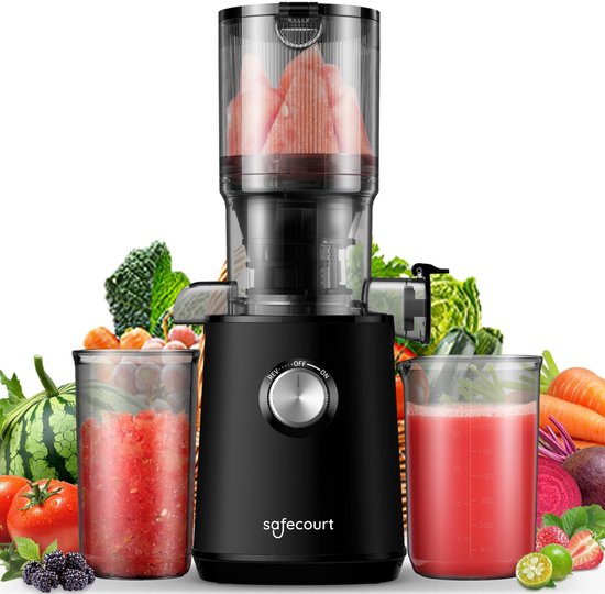 Safecourt Kitchen Entsafter - Für Obst & Gemüse - XXL Einfüllöffnung - Leistungsstarker Motor - Schwarz