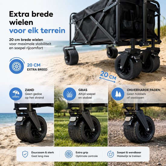 Faltbarer Handwagen – Zusammenklappbarer Handwagen 150 kg – Handwagen für Einkäufe – Strandwagen – Handwagen für den Transport von Kindern – Beachwagon – Handwagen für Kinder - Handkarren - Gartenwagen - Strand- & Festivalwagen - Bolderkarren - Transportw