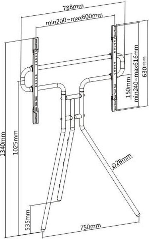VDD Gaming - TV-Ständer - Stativ - 134 cm – bis 70 Zoll - Schwarz