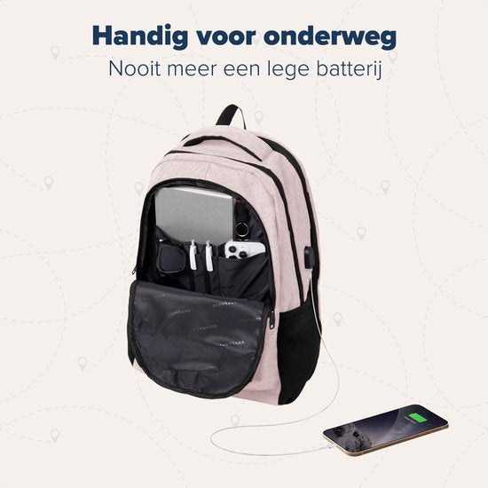 TRVLMORE Rucksack - 36L - 17 Zoll - Laptop-Rucksack mit USB - Schultasche - Herren und Damen - Tasche Pink
