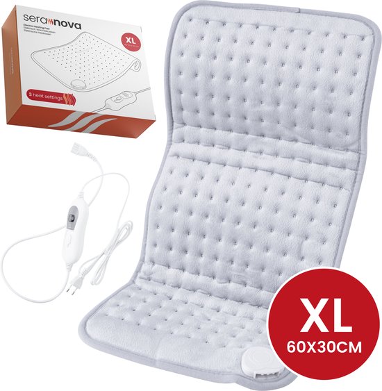 Seranova Elektrisches Wärmekissen für Rücken, Füße, Nacken, Schultern, Bauch - Heizkissen - Heizkissen - Waschmaschine - 60x30cm - Hellgrau