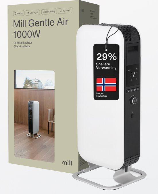 Mill AB-H1000DN – Design-Ölradiator – bis zu 16 m² – trocknet die Luft nicht aus – leise – weiß – 5 Jahre Garantie