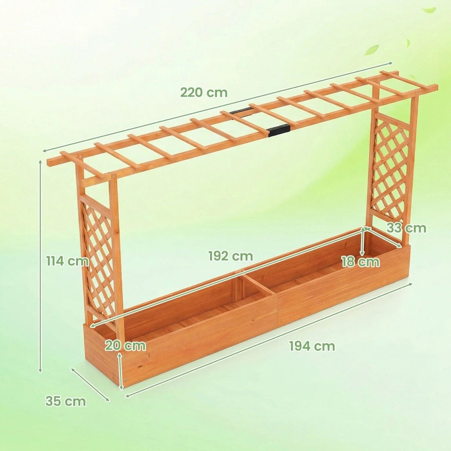 Coast Hochbeet aus Holz mit Pergola – Orange – 220 x 35 x 114 cm
