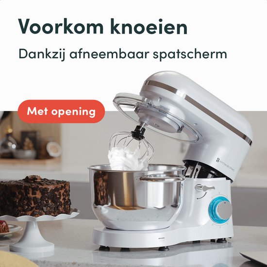 KitchenBrothers Küchenmaschine - Küchenroboter - 6.2L - Mixer mit Rührschüssel - Küchenmixer - 2000W - Perlweiß