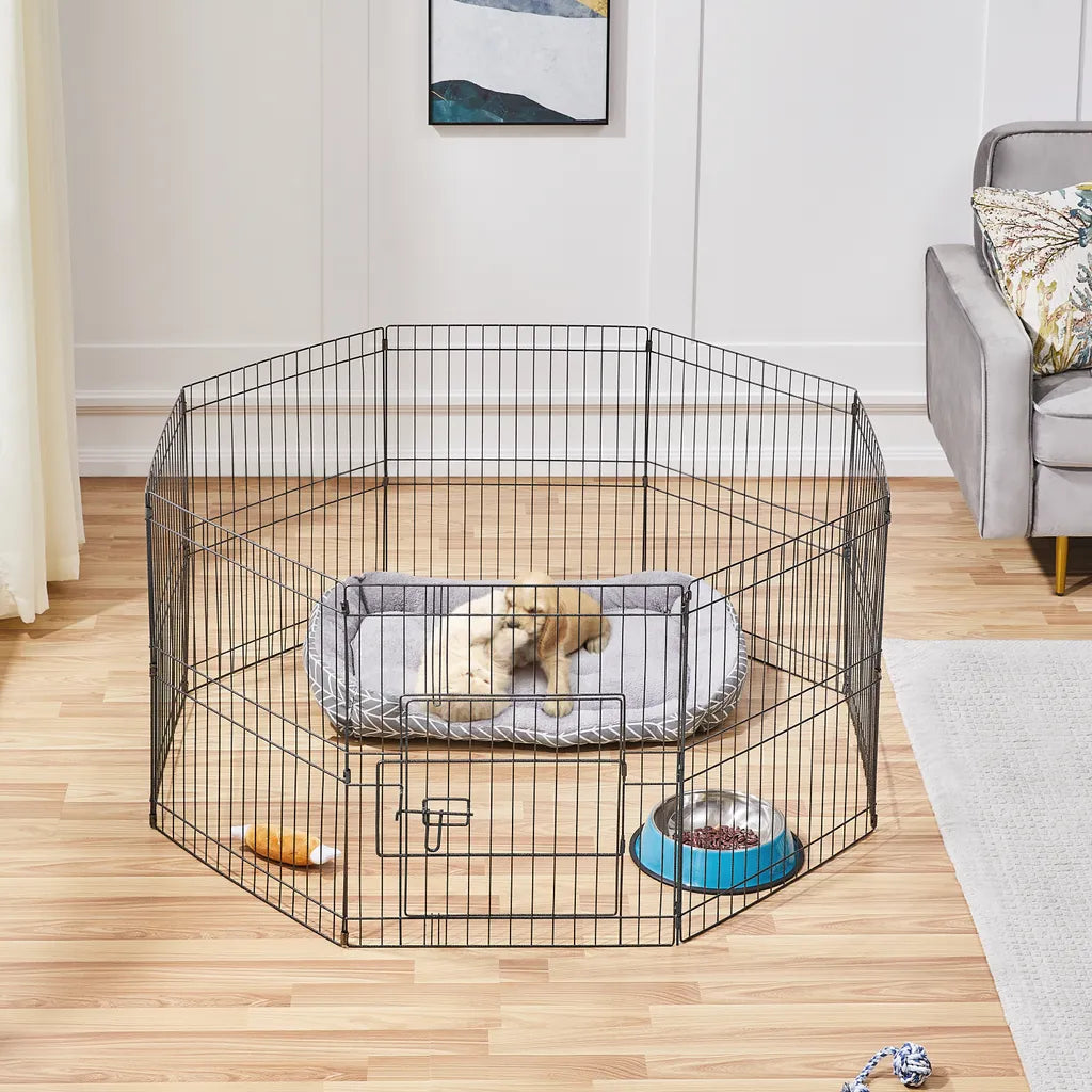 Yaheetech Welpenauslauf, 8 Elemente, 127 x 127 x 61 cm – Schwarz – Zusammenklappbarer Hundeauslauf mit Tür für Welpen und kleine Haustiere