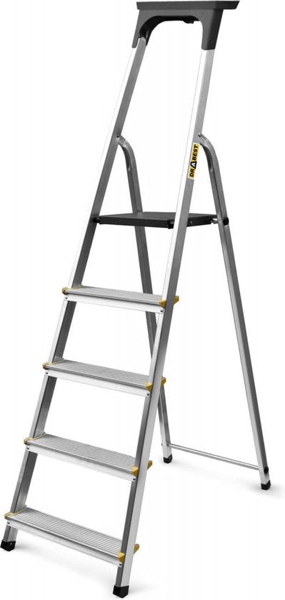 Drabest trapladder - 5 treden - Aluminium - Anti Slip - 168x45x157 cm