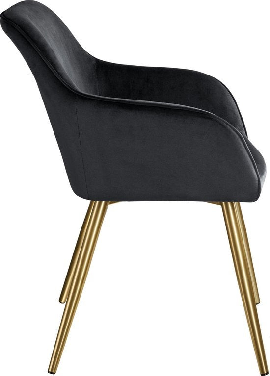 tectake - Stoel - eetkamerstoel - Marilyn fluweellook goud zwart/goud - 403654