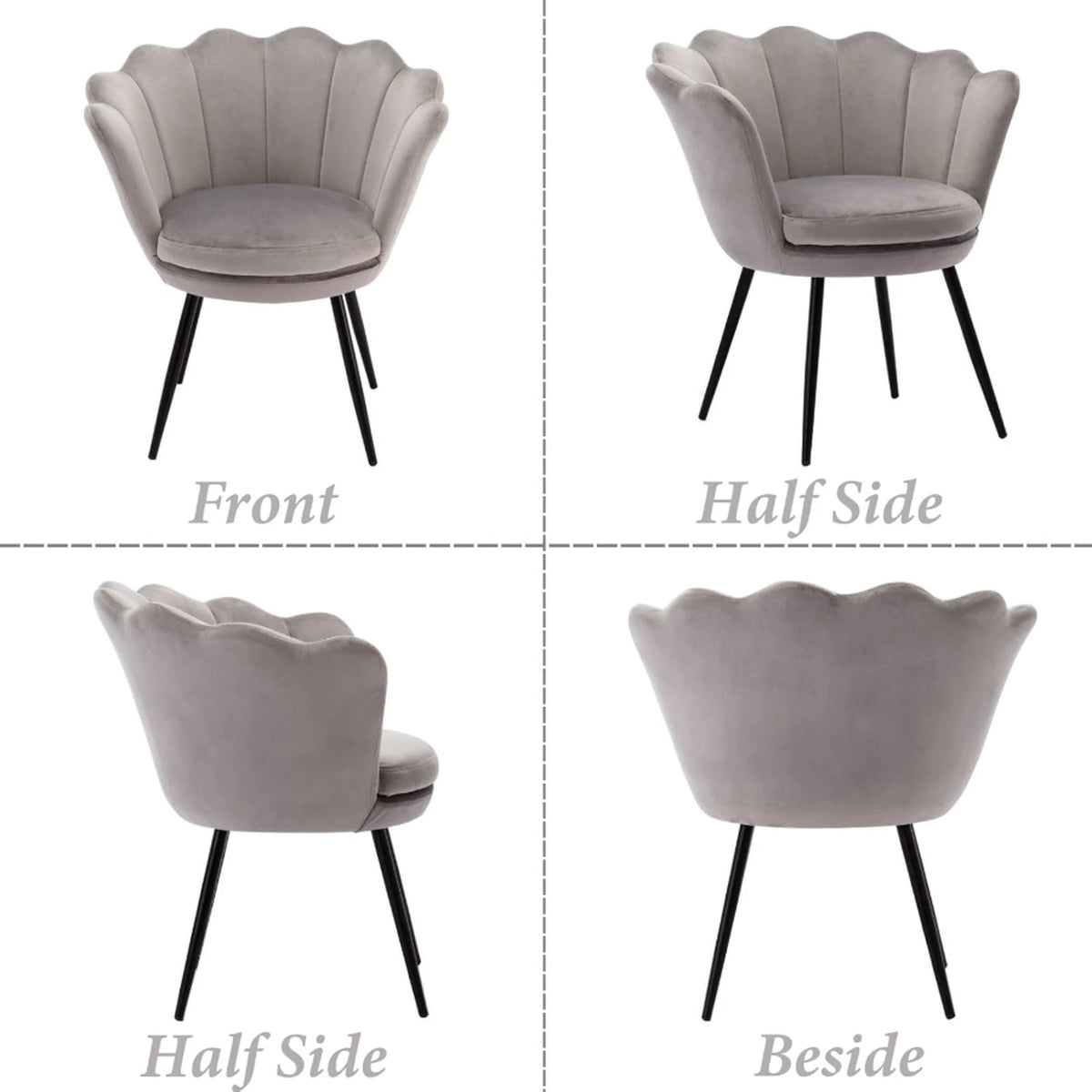 Ya-Home Sessel – Rückenlehne in Blumenform – Graues Wildleder – 70 x 60 x 76 cm