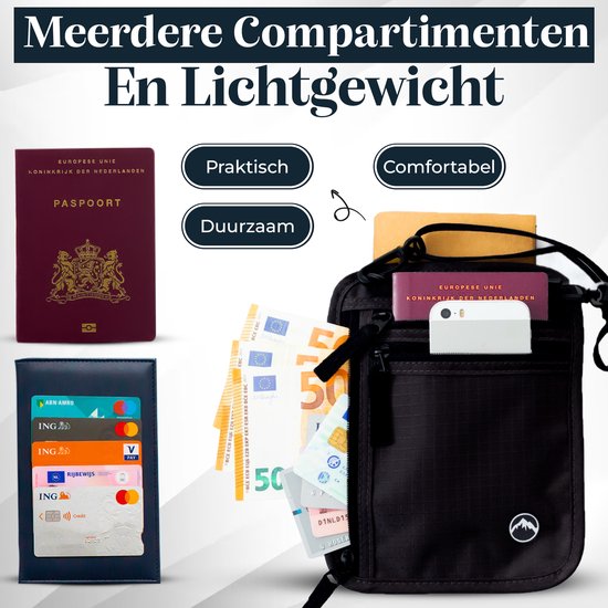 Green Berg Neck Purse - Passport Purse - Reisepasshalter mit RFID-Blockierung - Reisegeldbörse - Reisesafe - Reisegeldbörse für Damen und Herren - Schwarz