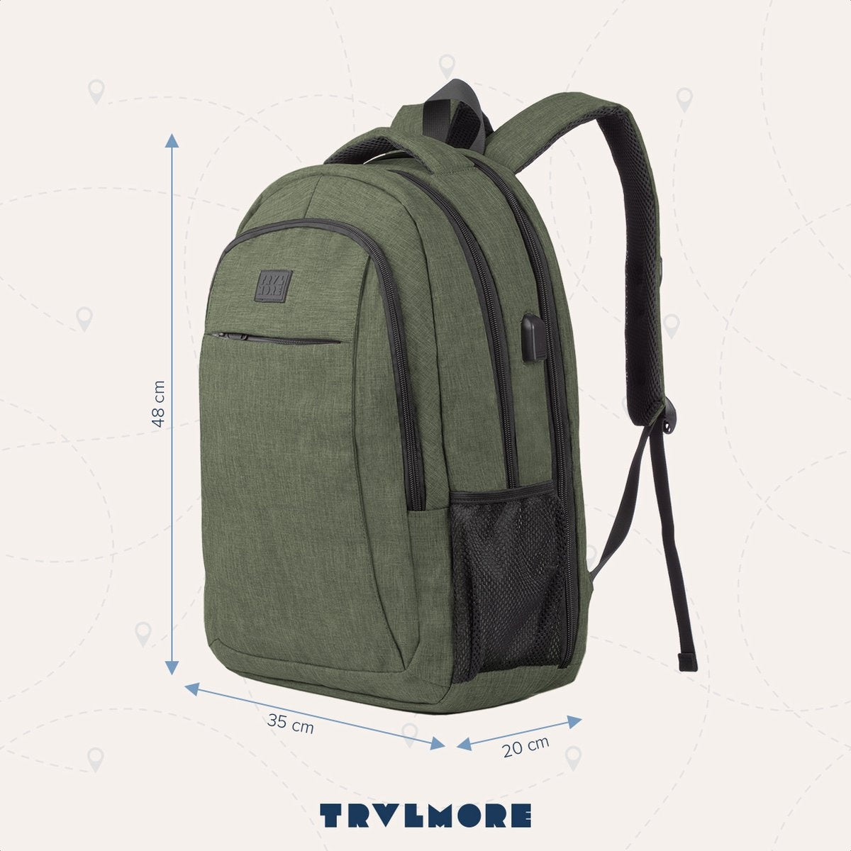 TRVLMORE Rucksack - 36L - 17.3 Zoll - Laptop-Rucksack - Schultasche - Unisex - Spritzwassergeschützt Grün