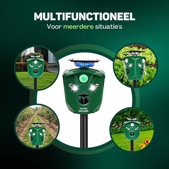 Vulpes Goods® Repellent - Solarbetriebenes Ultraschall-Katzenabwehrgerät - Katzenschreck - Marderabwehr - Tierabwehr - Wasserdicht & 360° Schutz - Schädlingsabwehr - PRO Version