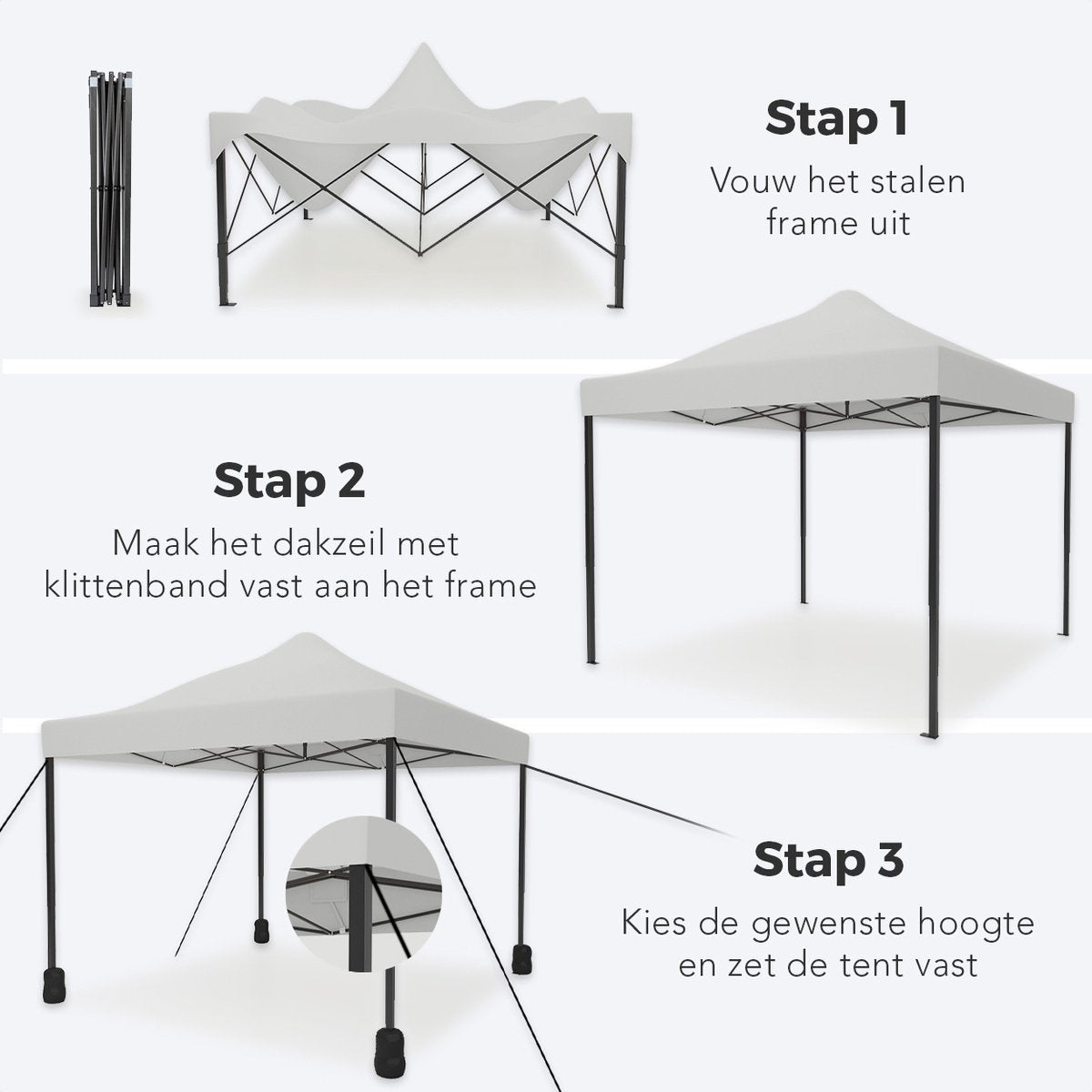 LifeGoods Partyzelt - Pavillon - 3x3 m - leicht aufbaubar - faltbar - wasserdicht - Tragetasche mit Rädern - weiß