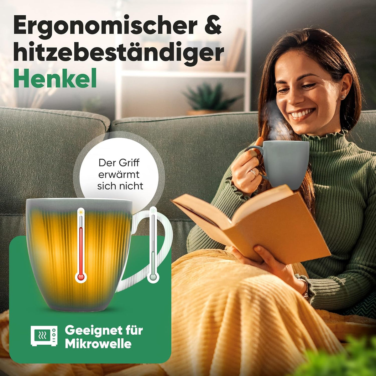 Neighbour's Friend Patentierte Teetasse grau mit Beutelablage I Keramik Tasse groß 325ml I Teebecher Steingut I Keramiktasse für Tee I Spülmaschinengeeignete Teetassen I Modernes Design für Teetrinker