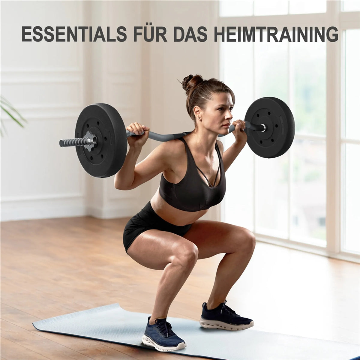 Yaheetech EZ-curl Kurzhantelset 20 kg - Ausgestattet mit verchromter Curl-Stange und 6 Betongewichtsscheiben und Stangenklammern - Für Krafttraining und Muskelaufbau - Schwarzer Metallkunststoff und Beton - 120 x 26 x 26 cm