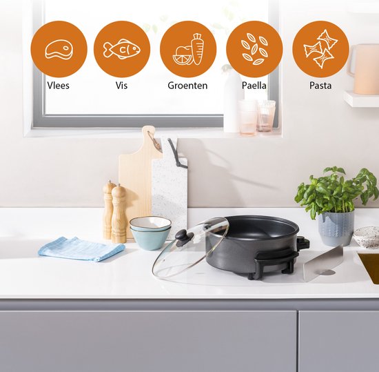 Tristar Elektrische Bratpfanne 1500 W – PZ-9135 – Ø 30 cm, Deckel – Maximale Temperatur 250 °C – PFAS-frei