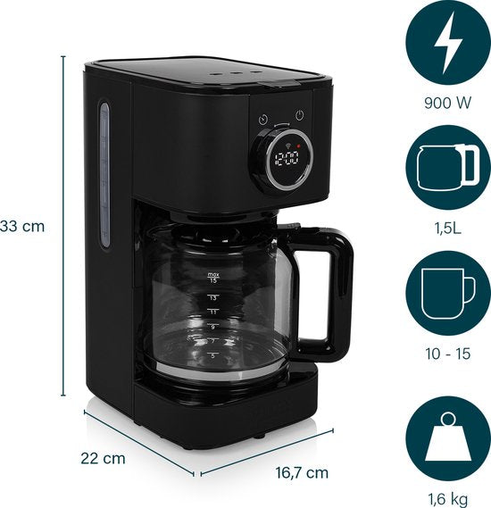 Princess 246060 Kaffeemaschine - 1.5L - 10-15 Tassen - Filterkaffeemaschine - Schwarz